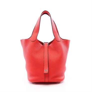 HERMES Picotin Lock PM Tote Handbag Clemence leather Rouge coeur SHW Used D