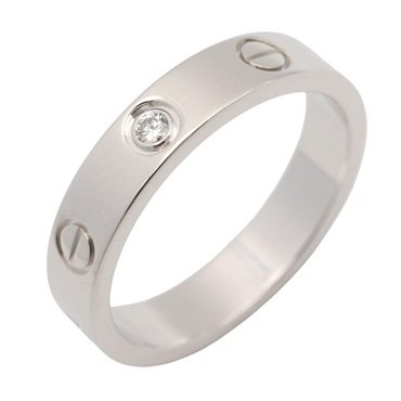 CARTIER Mini Love 1P Diamond Ring 18KWG White Gold Used women US size 6 #52