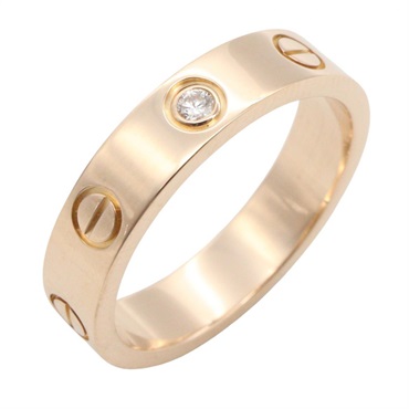 CARTIER Mini Love ring Diamond 18KPG Pink Rose Gold Used women US size 4.75 #49