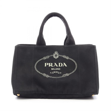 PRADA DENIM CANAPA Hand Tote Bag canvas Black Used Women Logo