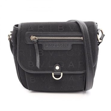 BVLGARI Maxi Lettere Shoulder Crossbody Bag canvas leather Black Used Women