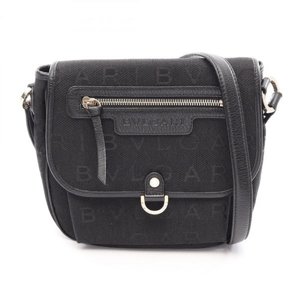 BVLGARI Maxi Lettere Shoulder Crossbody Bag canvas leather Black Used Women