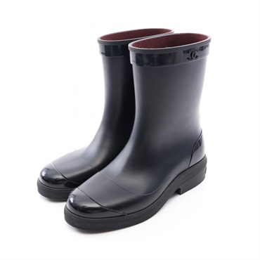 CHANEL COCO Mark Rain Short Boots Shoes G34078 rubber Black Used Women CC
