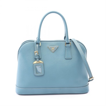 PRADA Triangle logo Shoulder Crossbody Handbag Saffiano leather Blue Used Women
