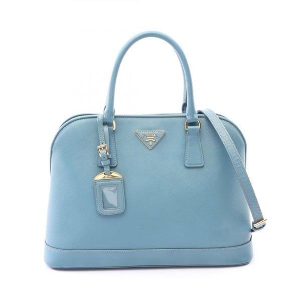 PRADA Triangle logo Shoulder Crossbody Handbag Saffiano leather Blue Used Women