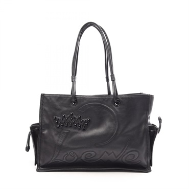 LOEWE Crown Logo Tote shoulder hand Bag leather Black Used Women