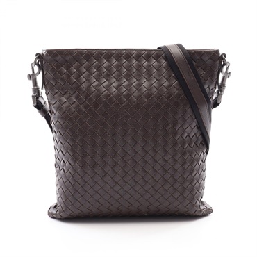 BOTTEGA VENETA Intrecciato Crossbody Shoulder Bag leather Brown Used mens