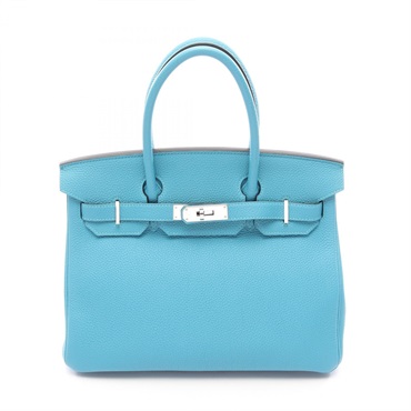 HERMES Birkin 30 Handbag Togo leather Turquoise Blue SHW Used Women P