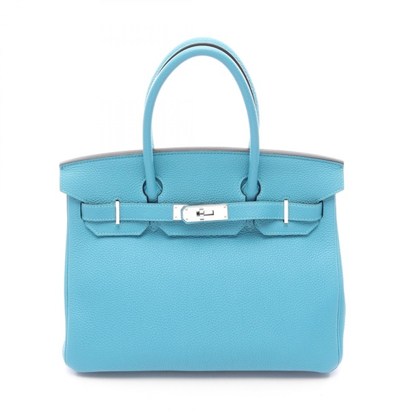 HERMES Birkin 30 Handbag Togo leather Turquoise Blue SHW Used Women P