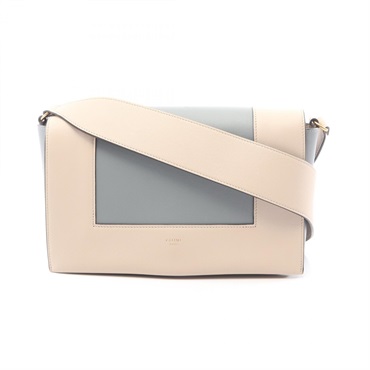 CELINE Frame medium Shoulder Bag leather Beige Blue Used Women