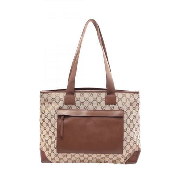 GUCCI GG camves Shoulder Tote Bag leather canvas Beige Brown Used Women