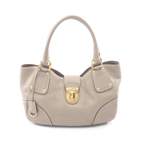 PRADA VIT.DAINO Tote Shoulder Handbag leather Gray GHW Used Women
