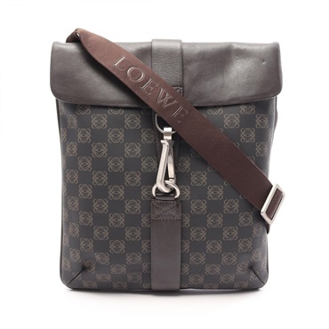 LOEWE anagram Shoulder crossbody Bag canvas leather Black Brown Used unisex