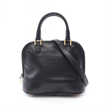 LOEWE Anagram shoulder Handbag leather Black Used Women