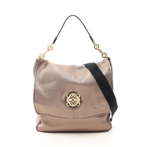 LOEWE Anagram Metallic Maia Shoulder Handbag leather Gold Used Women