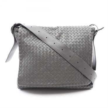 BOTTEGA VENETA Intrecciato Messenger Shoulder Crossbody Bag leather Gray Used