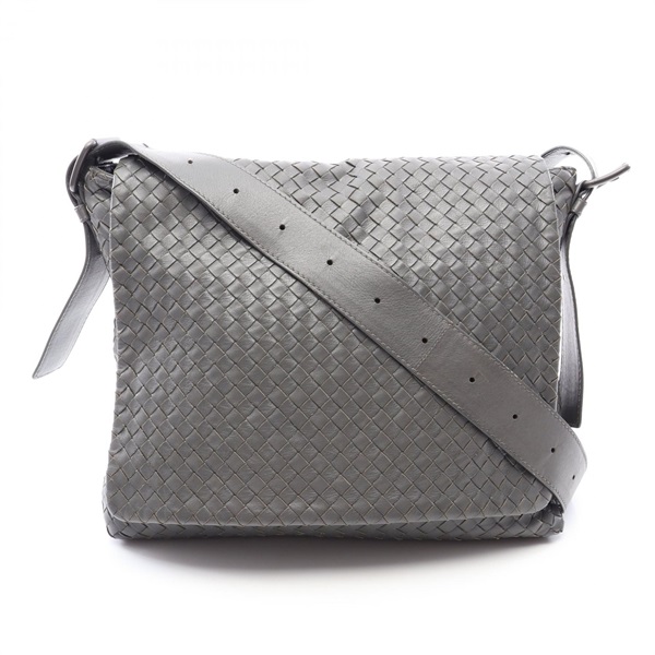 BOTTEGA VENETA Intrecciato Messenger Shoulder Crossbody Bag leather Gray Used