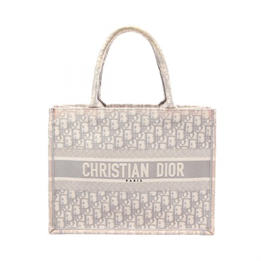 Christian Dior BOOK TOTE Medium Oblique hand Bag campus Gray White Used Women