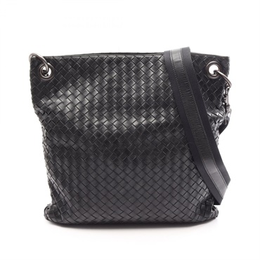 BOTTEGA VENETA Intrecciato Crossbody Shoulder Bag leather Black Used mens