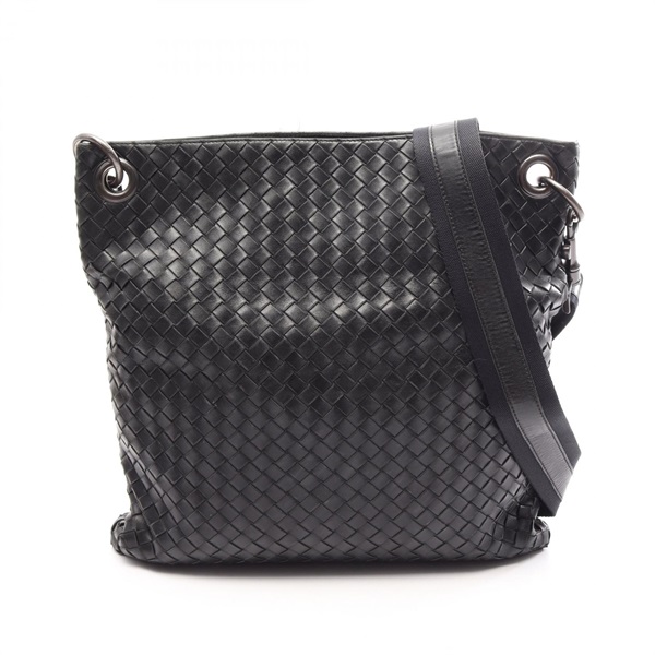 BOTTEGA VENETA Intrecciato Crossbody Shoulder Bag leather Black Used mens