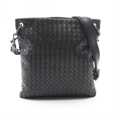 BOTTEGA VENETA Intrecciato Crossbody Shoulder Bag leather Black Used mens