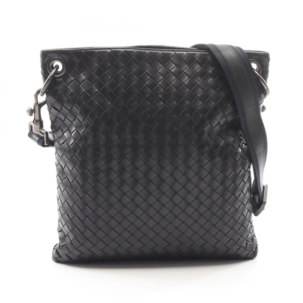 BOTTEGA VENETA Intrecciato Crossbody Shoulder Bag leather Black Used mens