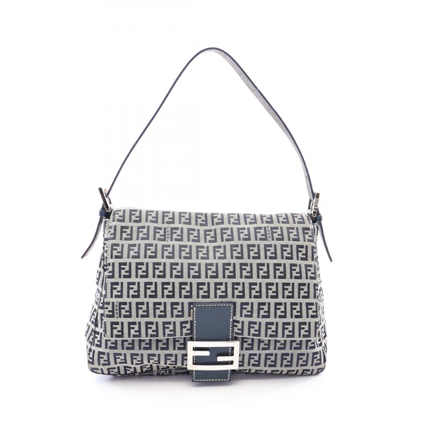FENDI Mamma bucket Zucchino Shoulder Bag canvas leather Gray Navy Used Women