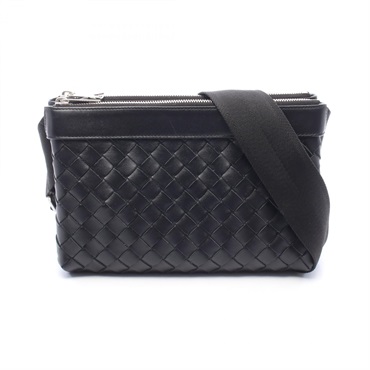 BOTTEGA VENETA Intrecciato duo Crossbody Shoulder Bag leather Black Used mens