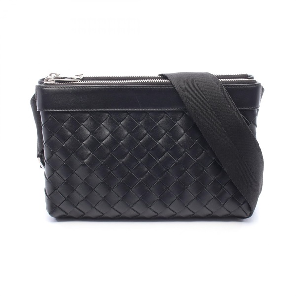 BOTTEGA VENETA Intrecciato duo Crossbody Shoulder Bag leather Black Used mens