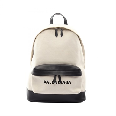 BALENCIAGA Navy Rucksack Backpack 392007 canvas leather Beige Black Used unisex