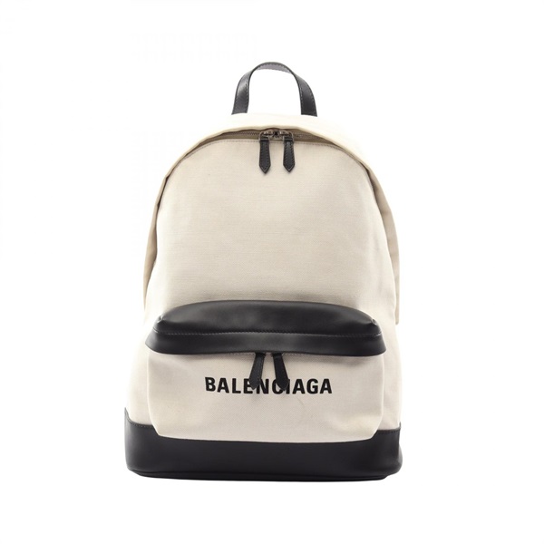 BALENCIAGA Navy Rucksack Backpack 392007 canvas leather Beige Black Used unisex