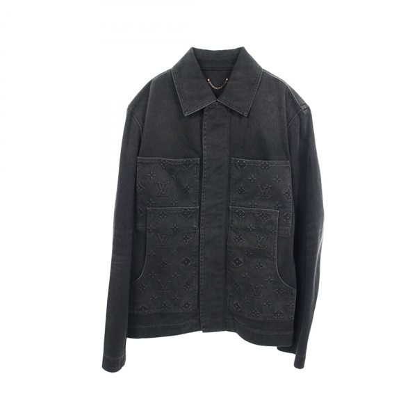 LOUIS VUITTON Monogram Embossed Zip Denim Jacket #48 RM242MQ CCU HRA50W cotton