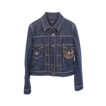 LOUIS VUITTON Monogram Denim Jacket #38 RW211W XII FKJA07 cotton Navy Used Women