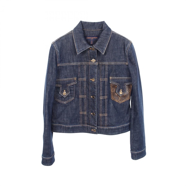 LOUIS VUITTON Monogram Denim Jacket #38 RW211W XII FKJA07 cotton Navy Used Women