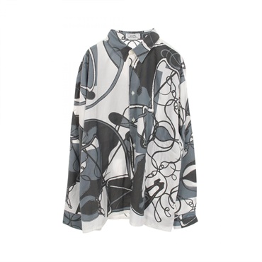HERMES Coup de Fouet Remix long sleeve Shirt #42 16 1/2 silk cotton White Used