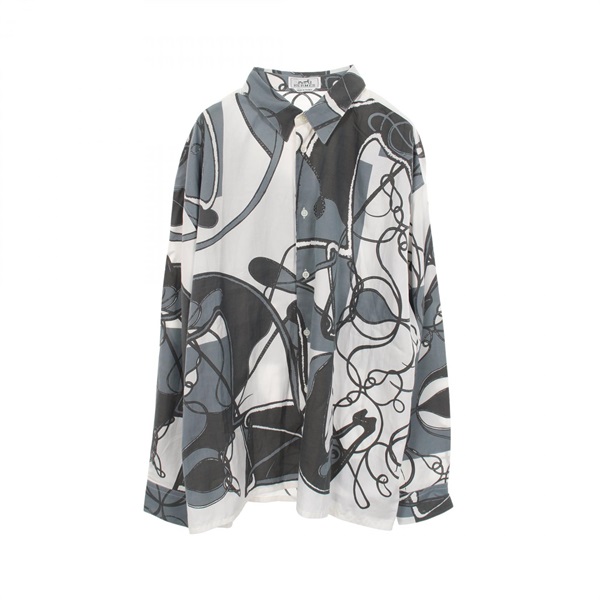 HERMES Coup de Fouet Remix long sleeve Shirt #42 16 1/2 silk cotton White Used