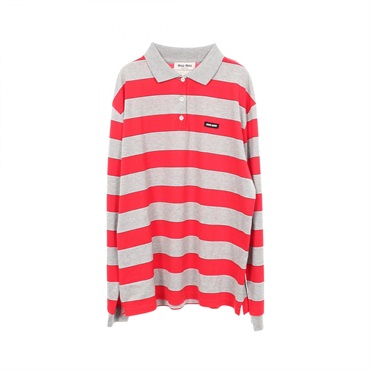 Miu Miu Border long sleeve Polo Shirt MJLA19 cotton Red Gray Used Women size L