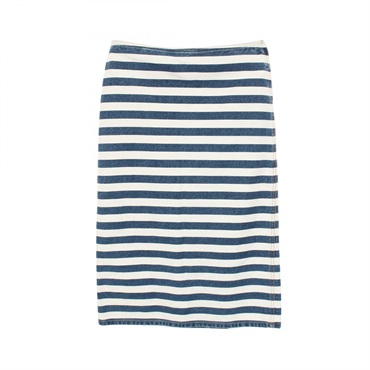 PRADA Triangular Plate Border Skirt #40 GFD160 cotton White Blue Used Women