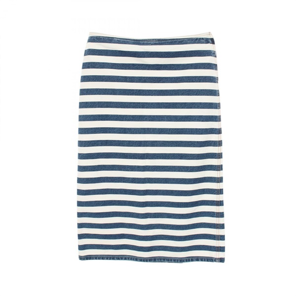 PRADA Triangular Plate Border Skirt #40 GFD160 cotton White Blue Used Women