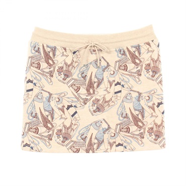HERMES Zouaves et Dragons Finesse Print Skirt #38 cotton Beige Brown Blue Used