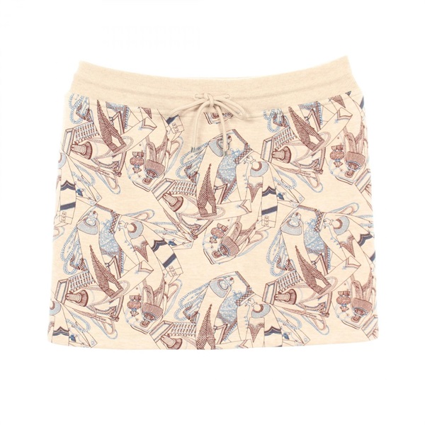 HERMES Zouaves et Dragons Finesse Print Skirt #38 cotton Beige Brown Blue Used