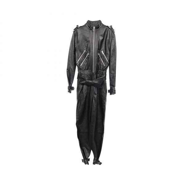 CELINE Zip up Jumpsuit Coverall 2G062921D leather Black Used Women #34