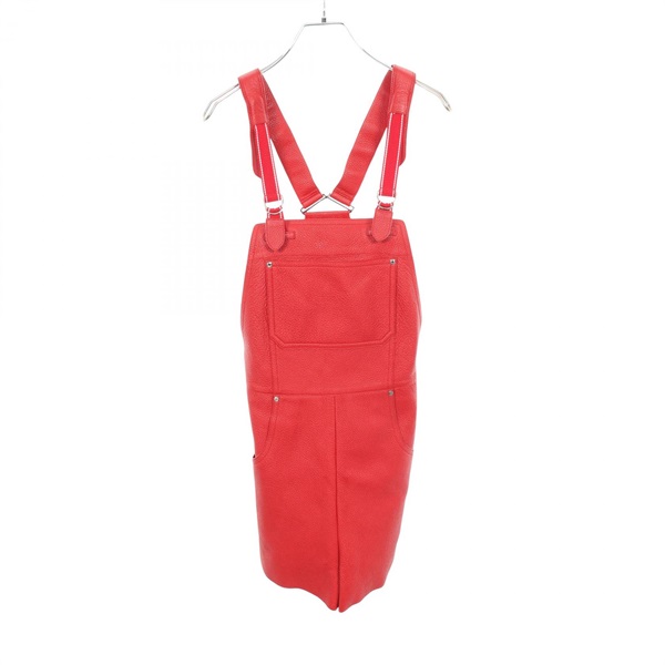 HERMES Serie Button Overalls Jumpsuit 2H1404D0 leather Red Used Women #38