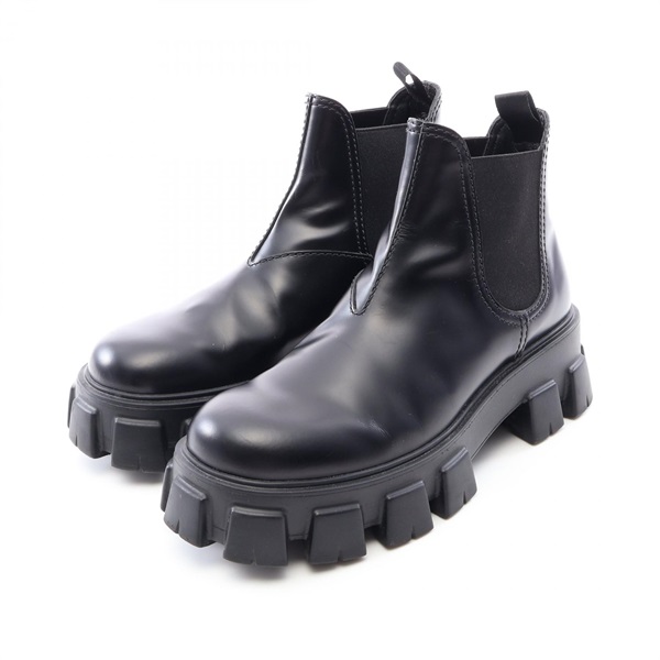 PRADA Monolith Brushed leather Chelsea Short Boots 2TE174 leather BK Used #7 1/2