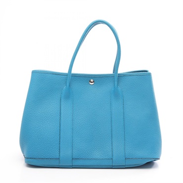 HERMES Garden Party PM Tote Handbag Negonda leather Blue Zanzibar SHW Used A