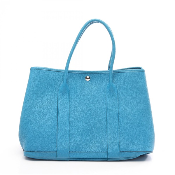 HERMES Garden Party PM Tote Handbag Negonda leather Blue Zanzibar SHW Used A