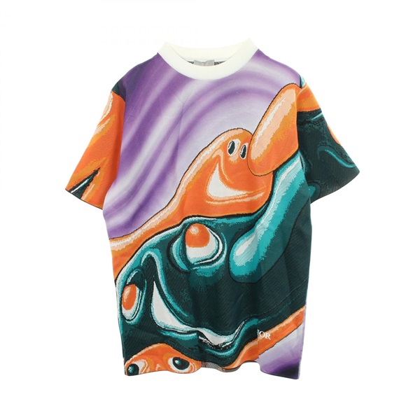 Christian Dior KENNY SCHARF Short Sleeve Knitwear polyester Orange Green Used #M