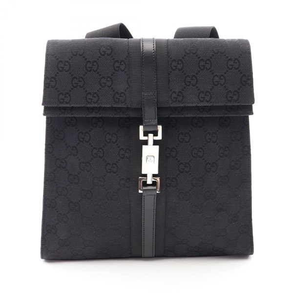 GUCCI GG canvas Rucksack Backpack canvas leather Black SGW Used Women