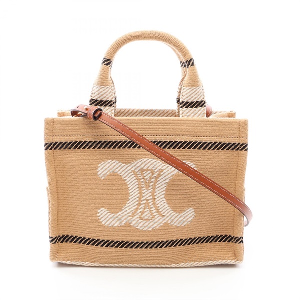 CELINE SMALL CABAS Small Thais Shoulder Tote Handbag canvas leather Beige Used