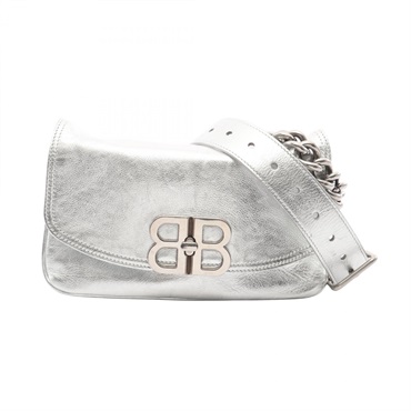 BALENCIAGA BB SOFT Small Shoulder Bag 748598 leather Silver Used Women